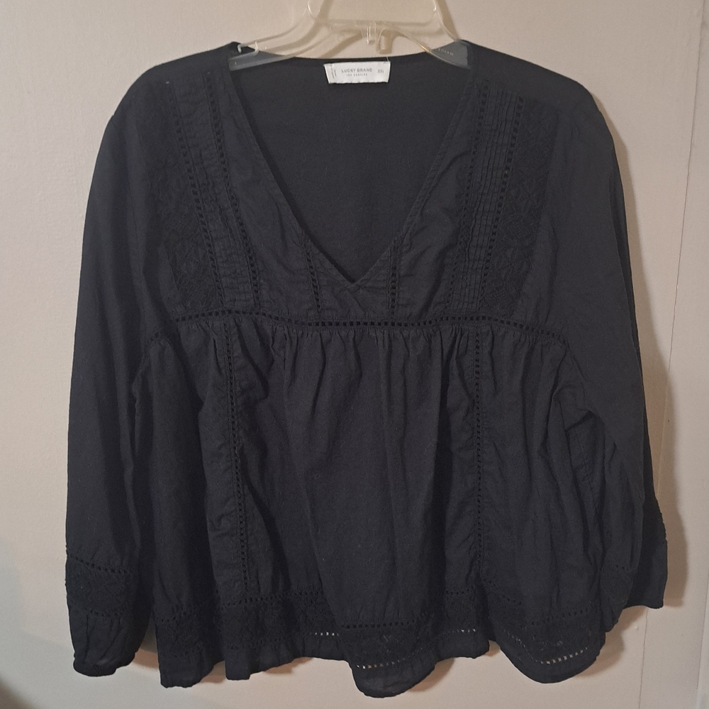 Lucky Brand Black V-Neck Women's Top XXL